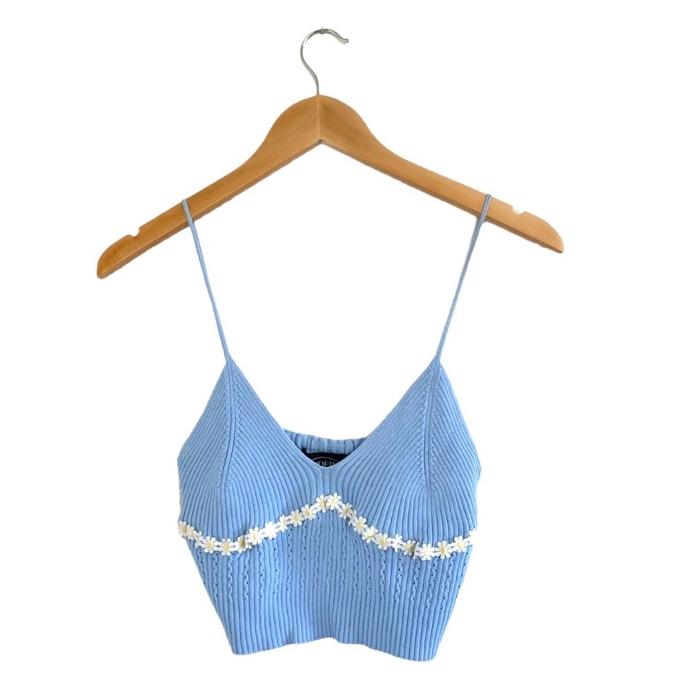 Cider | Knit eyelet crop top tank daisy spaghetti strap size small